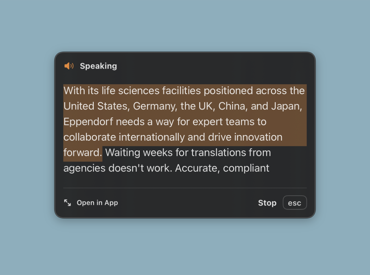 LoudScript floating overlay with live speech highlighting